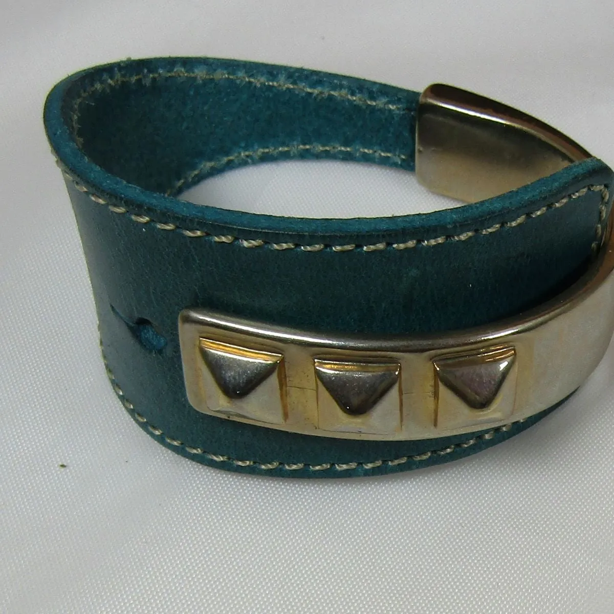 Cuff Leather Bracelet with Gold Accents