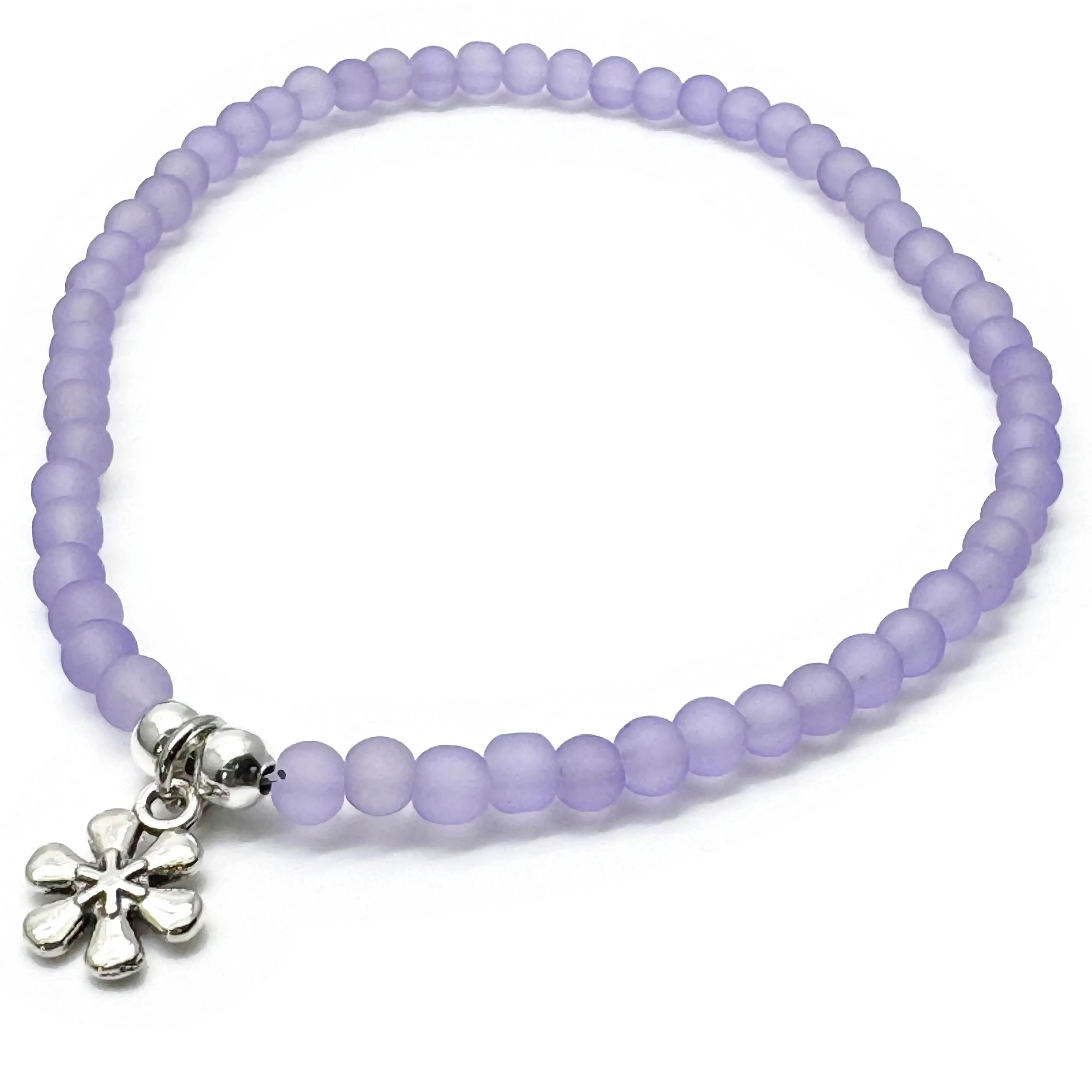 Daisy Flower Charm Frosted Bead Anklet - Colour Choice