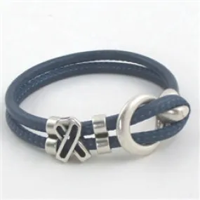 Dark Blue Awareness Leather Cord Bracelet Unisex