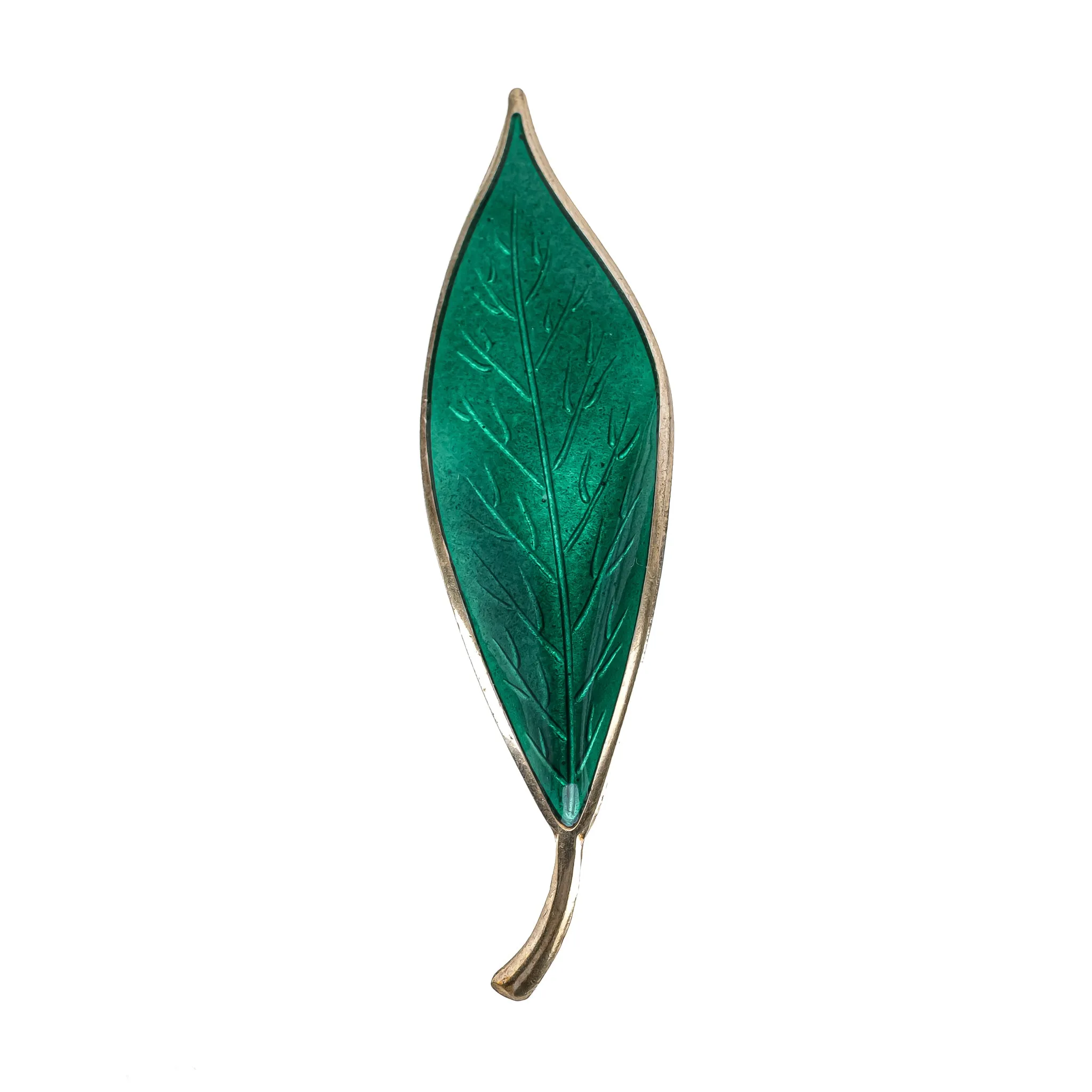 DAVID ANDERSEN Willy Winnaess Sterling Enamel Leaf Brooch - Green