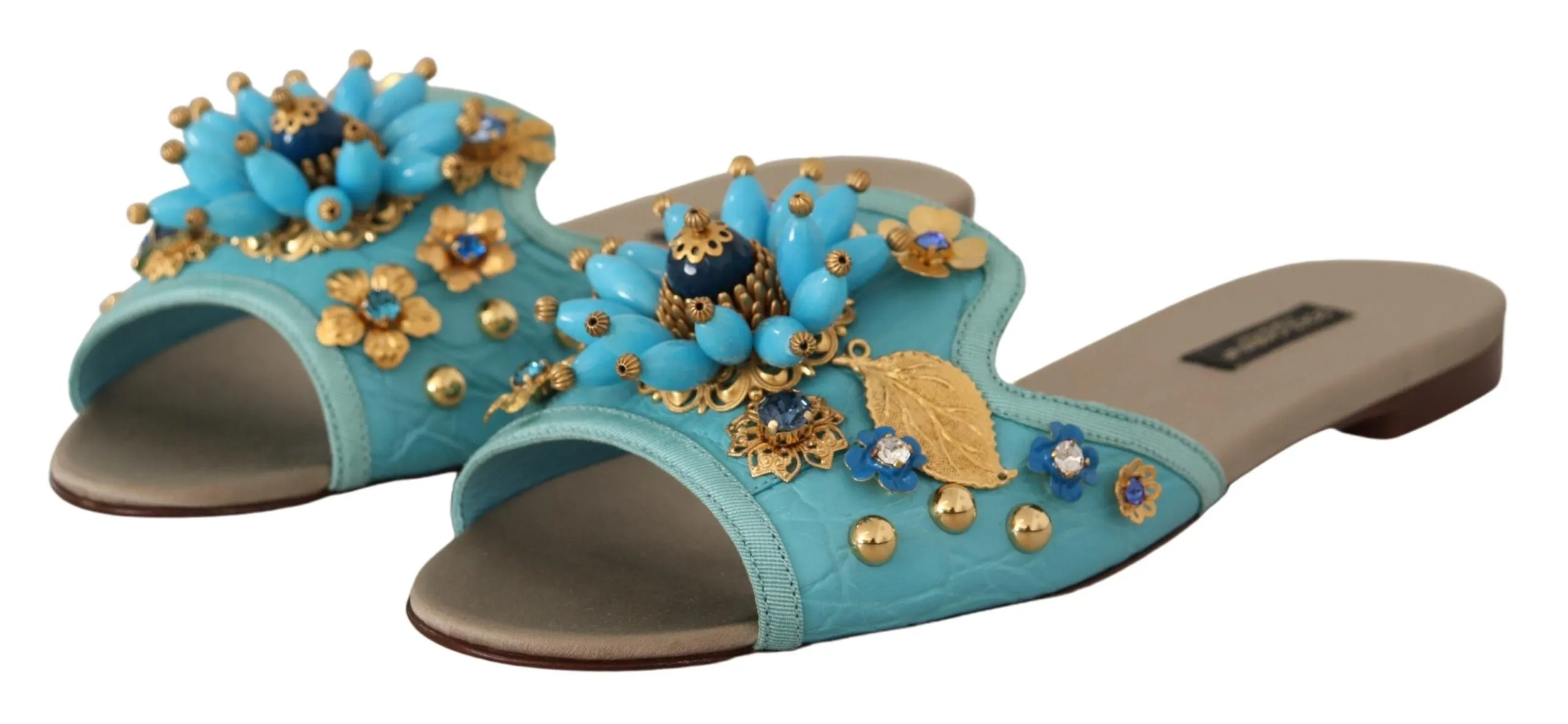 Dolce & Gabbana Blue Crystal Exotic Leather Blue Crystal Sandals