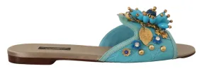 Dolce & Gabbana Blue Crystal Exotic Leather Blue Crystal Sandals