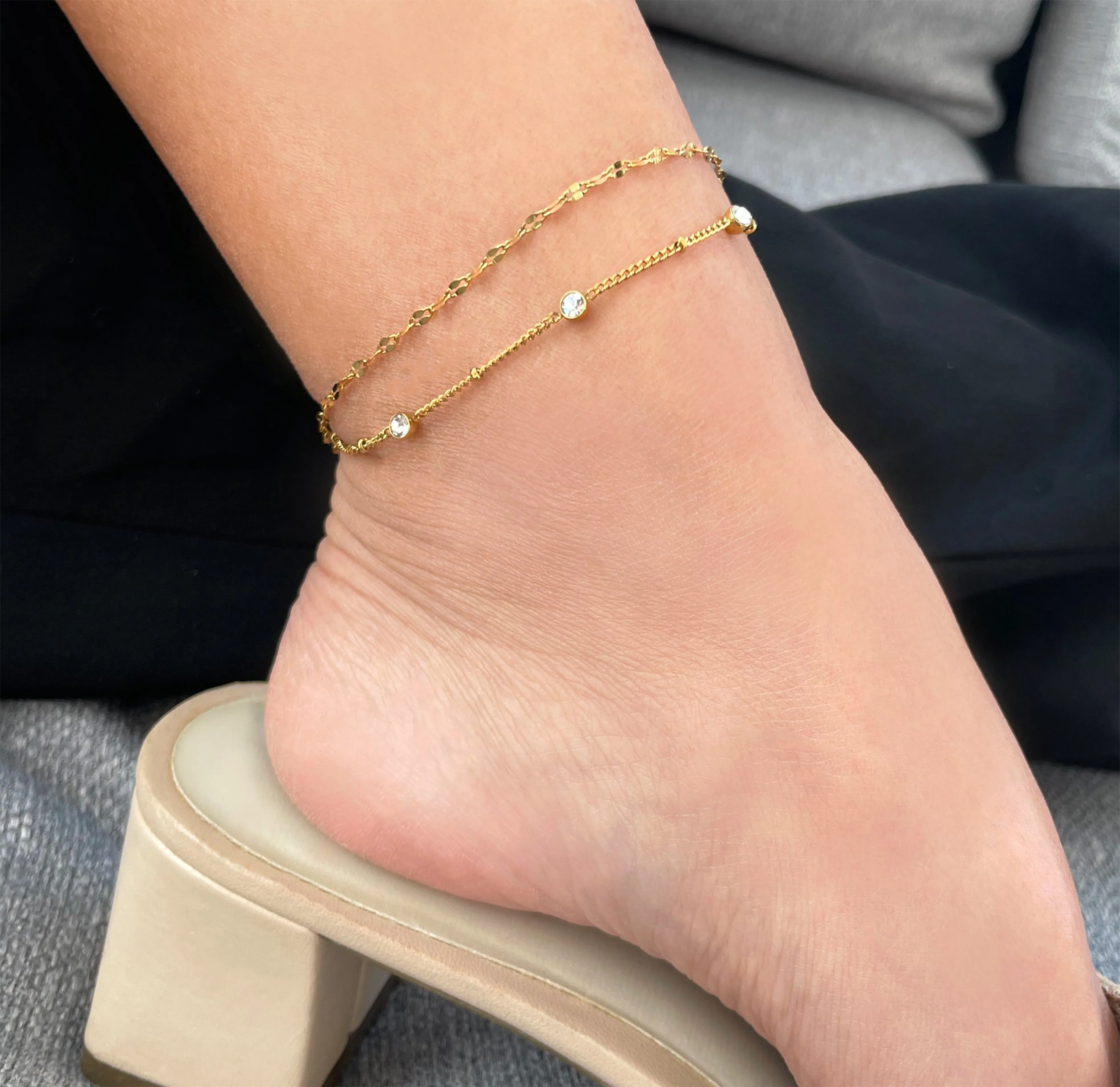 ELSIE DAINTY GOLD LACE CHAIN ANKLET