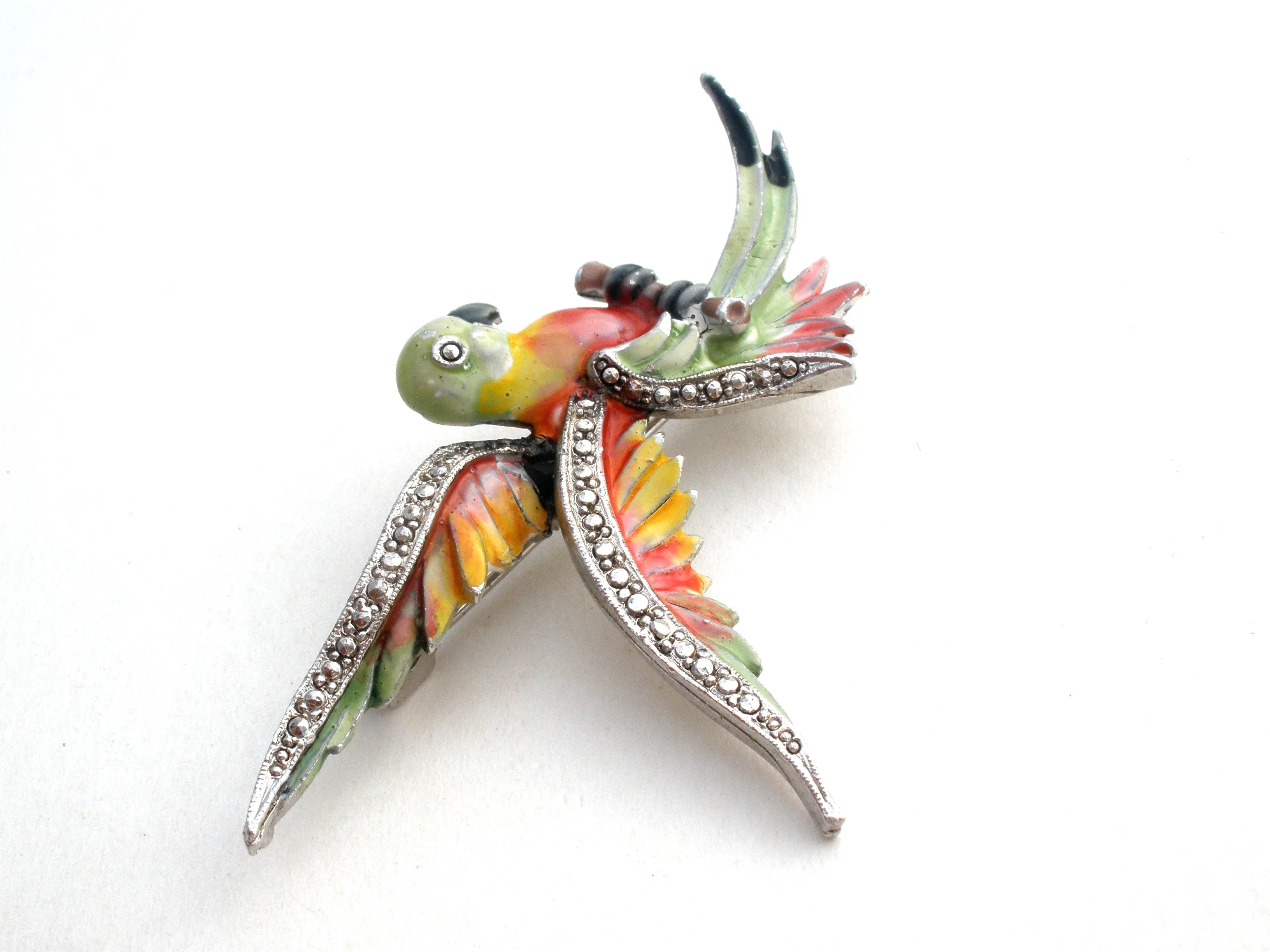 Enamel Bird in Flight Bird Brooch Pin Vintage