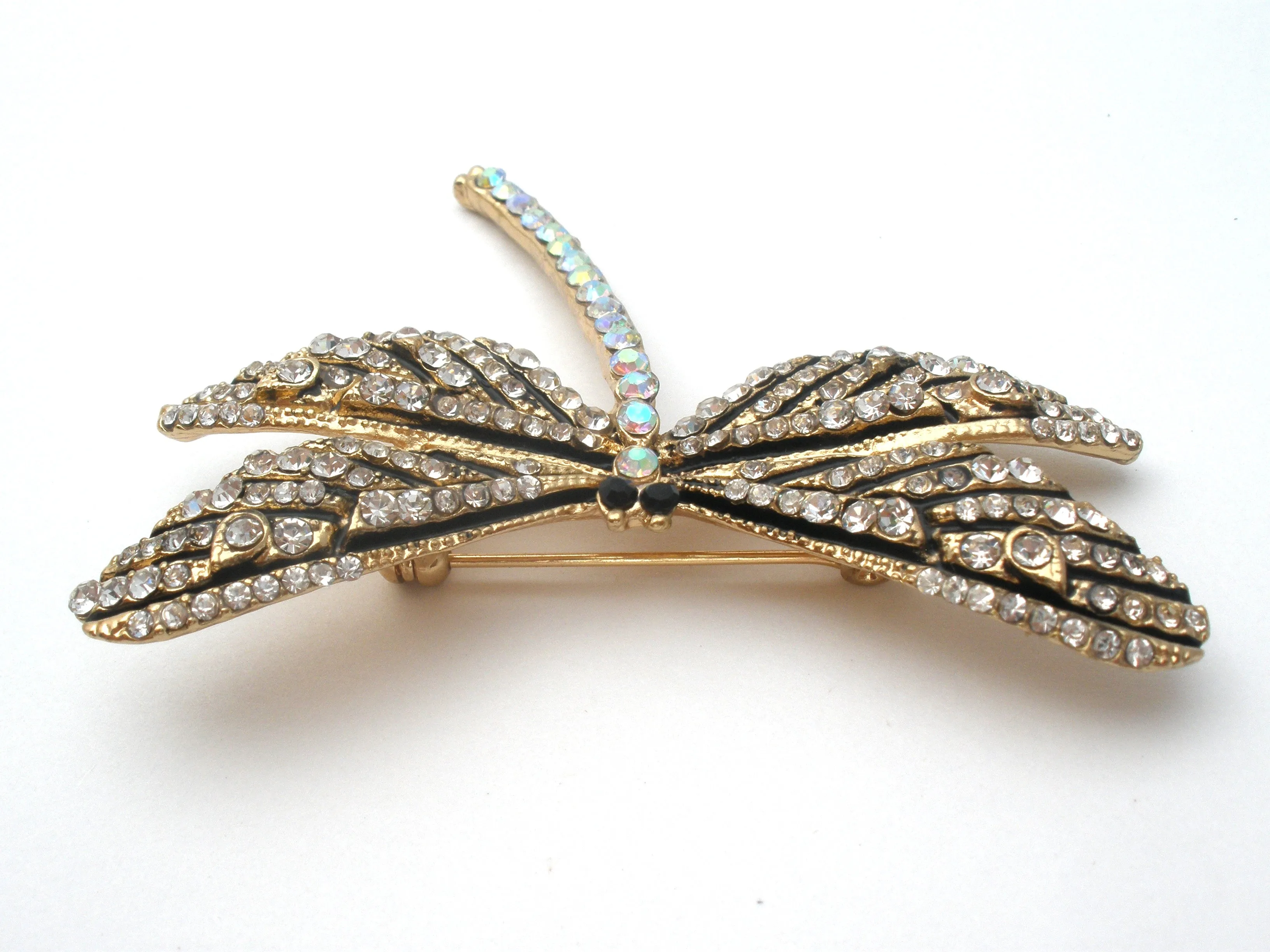 Enamel Dragonfly Brooch Pin With Rhinestones