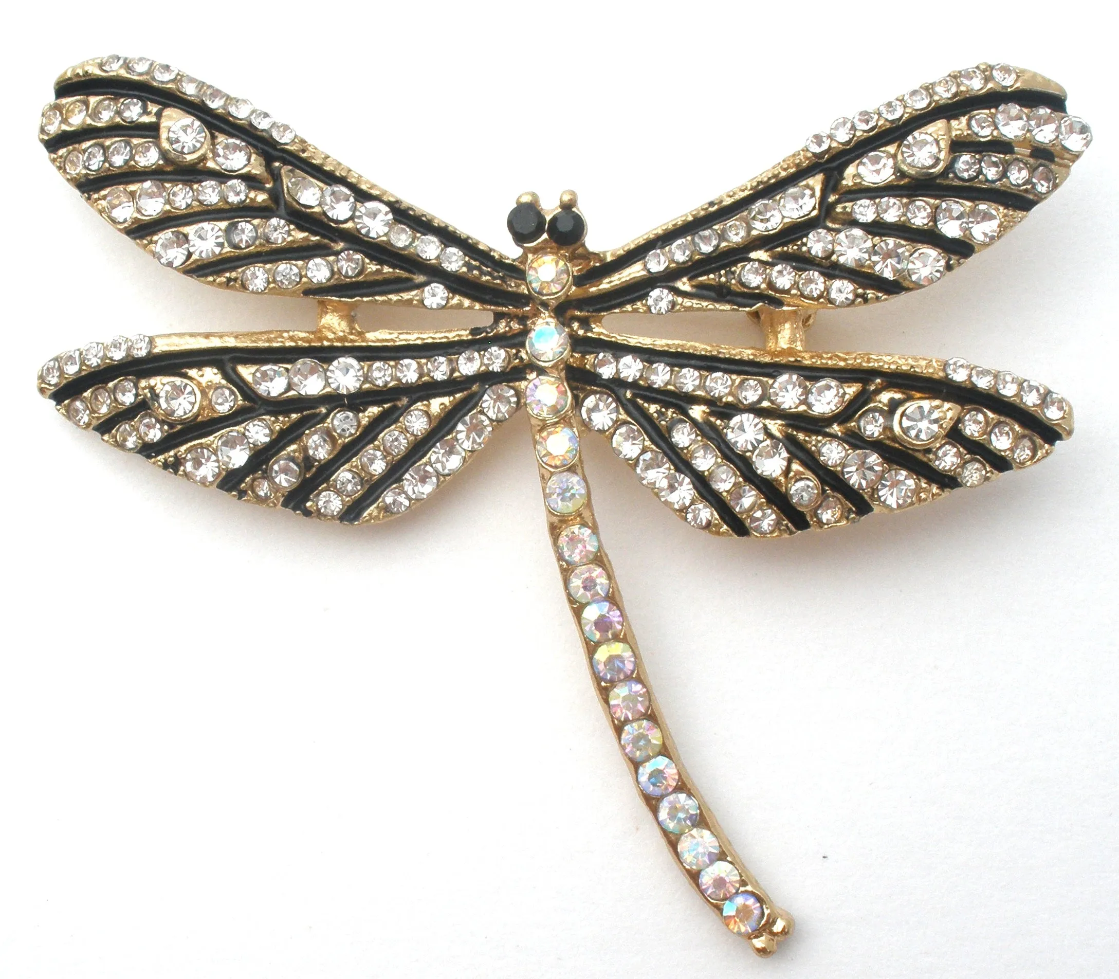 Enamel Dragonfly Brooch Pin With Rhinestones