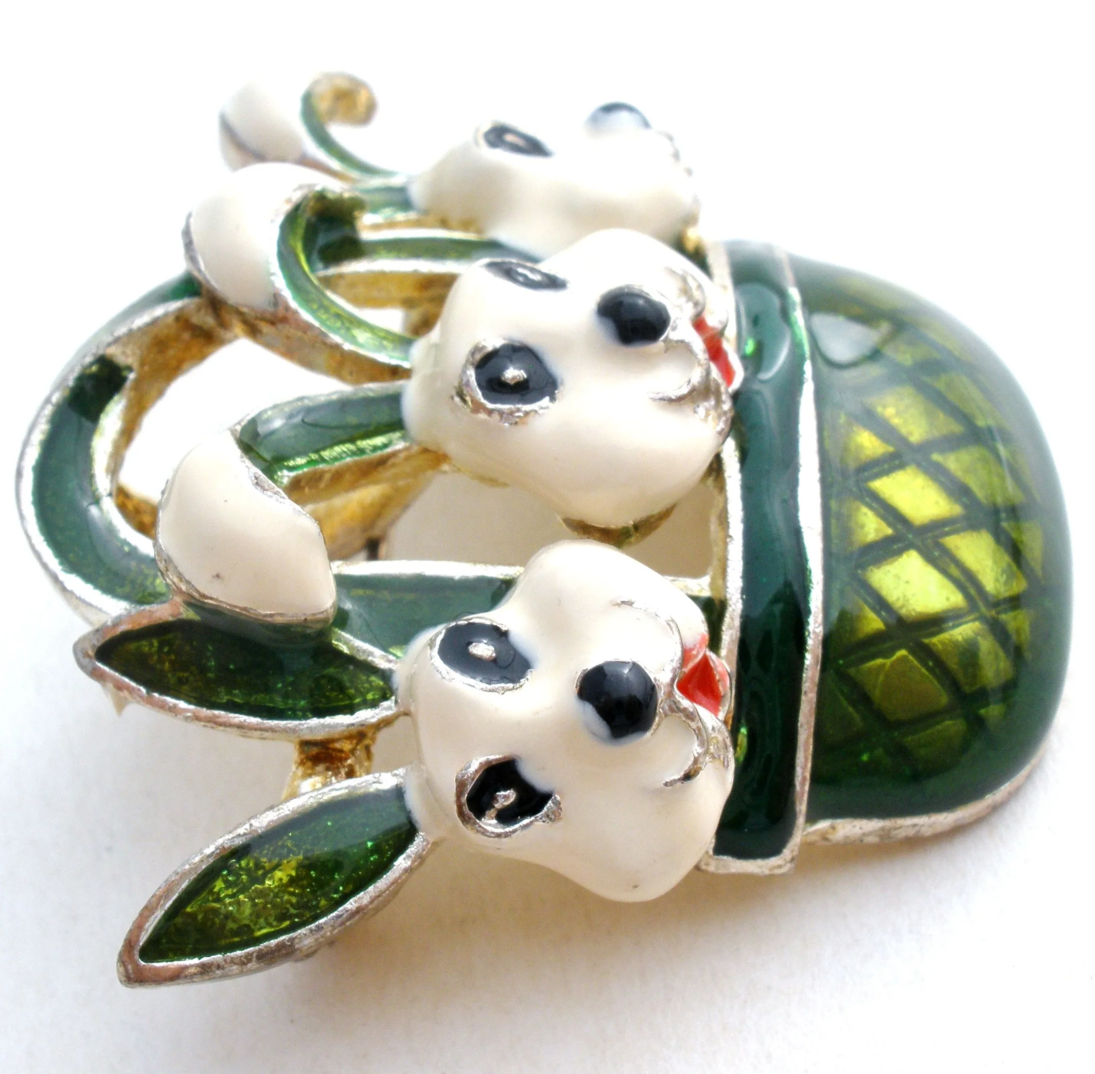 Enamel Rabbits in Basket Pendant Brooch