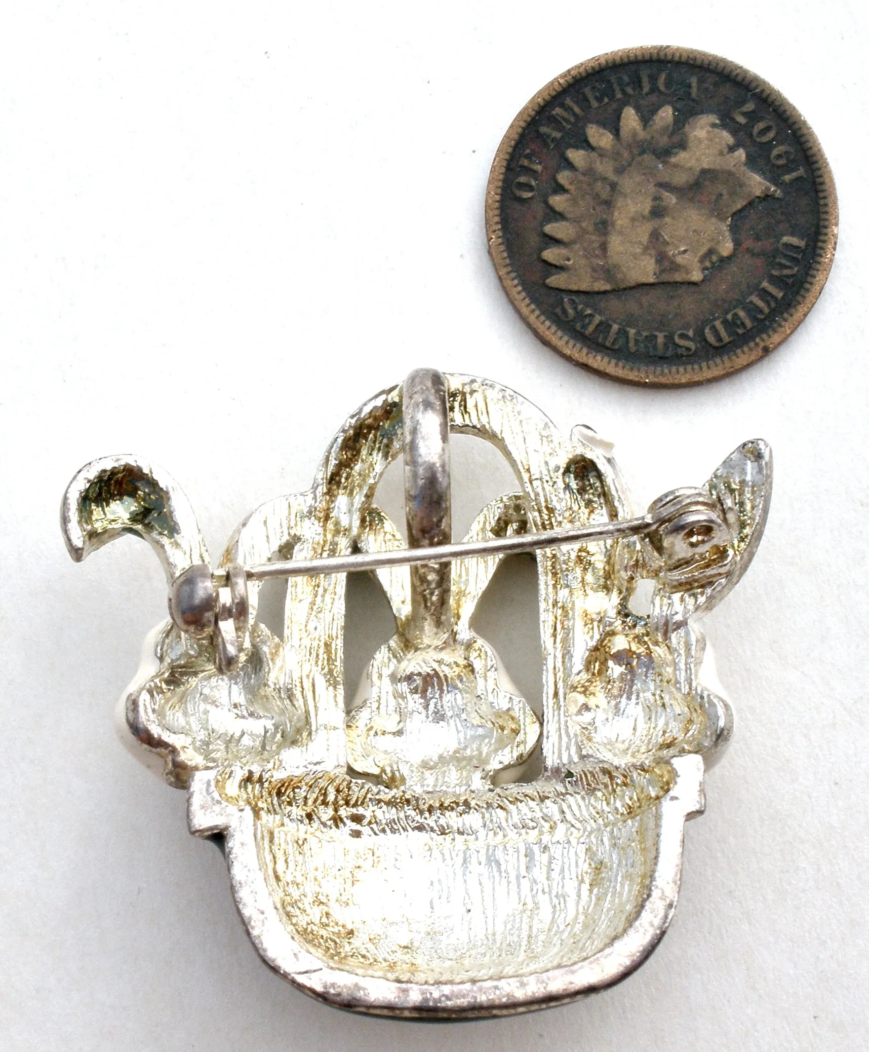 Enamel Rabbits in Basket Pendant Brooch