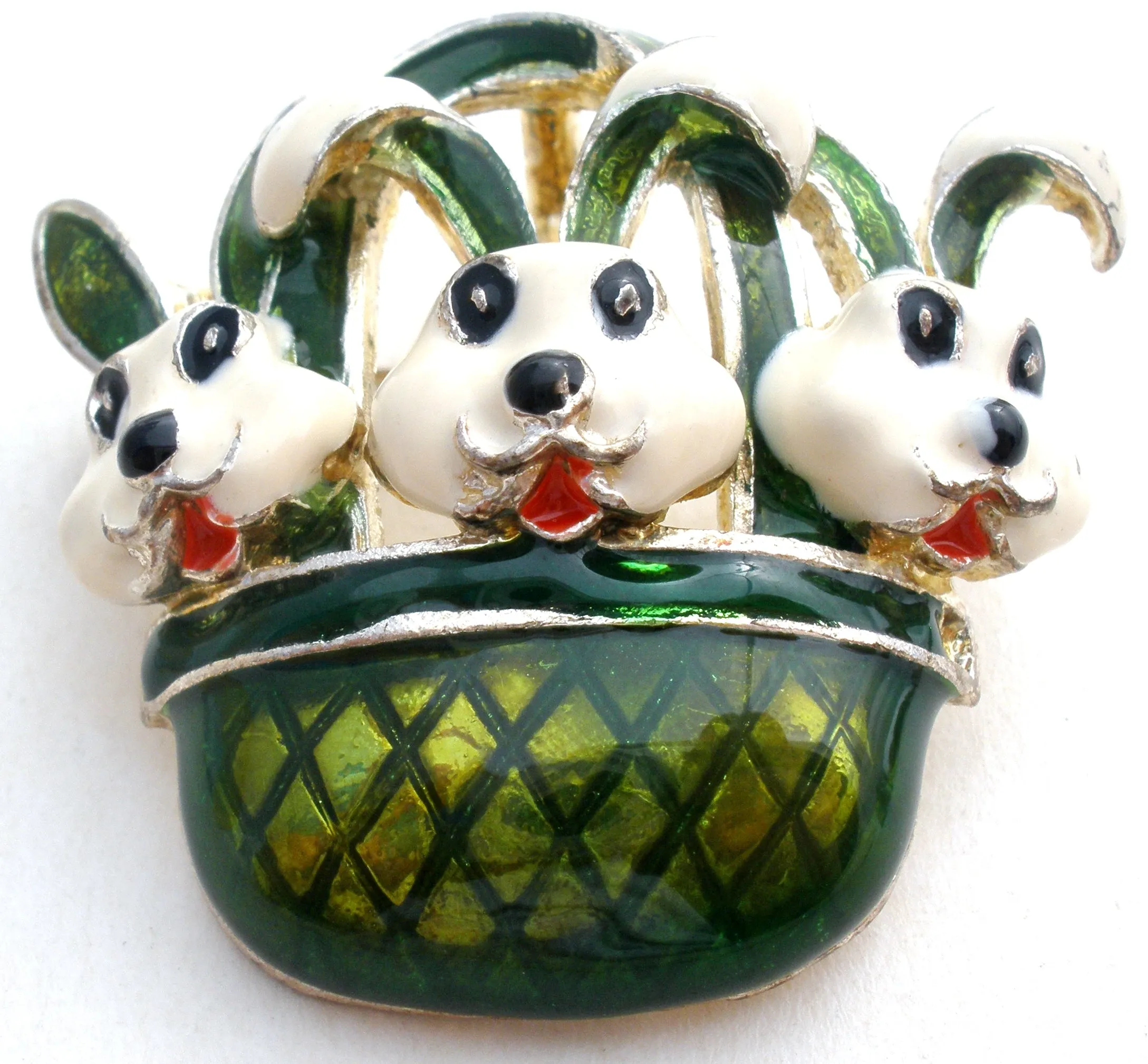 Enamel Rabbits in Basket Pendant Brooch