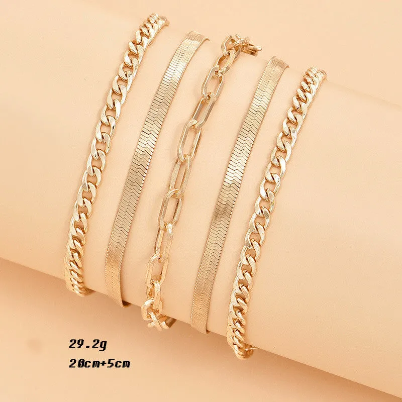 Europe And America Cross Border New Anklet Women's Fashion Multi-layer Metal Chain Anklet Set Combination Anklet