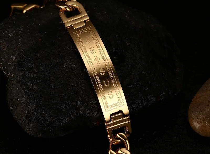 Fashion men jewelry 18K gold plated bracelets bangles jesus cross stainless steel personalized charm man gifts