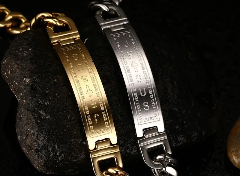 Fashion men jewelry 18K gold plated bracelets bangles jesus cross stainless steel personalized charm man gifts