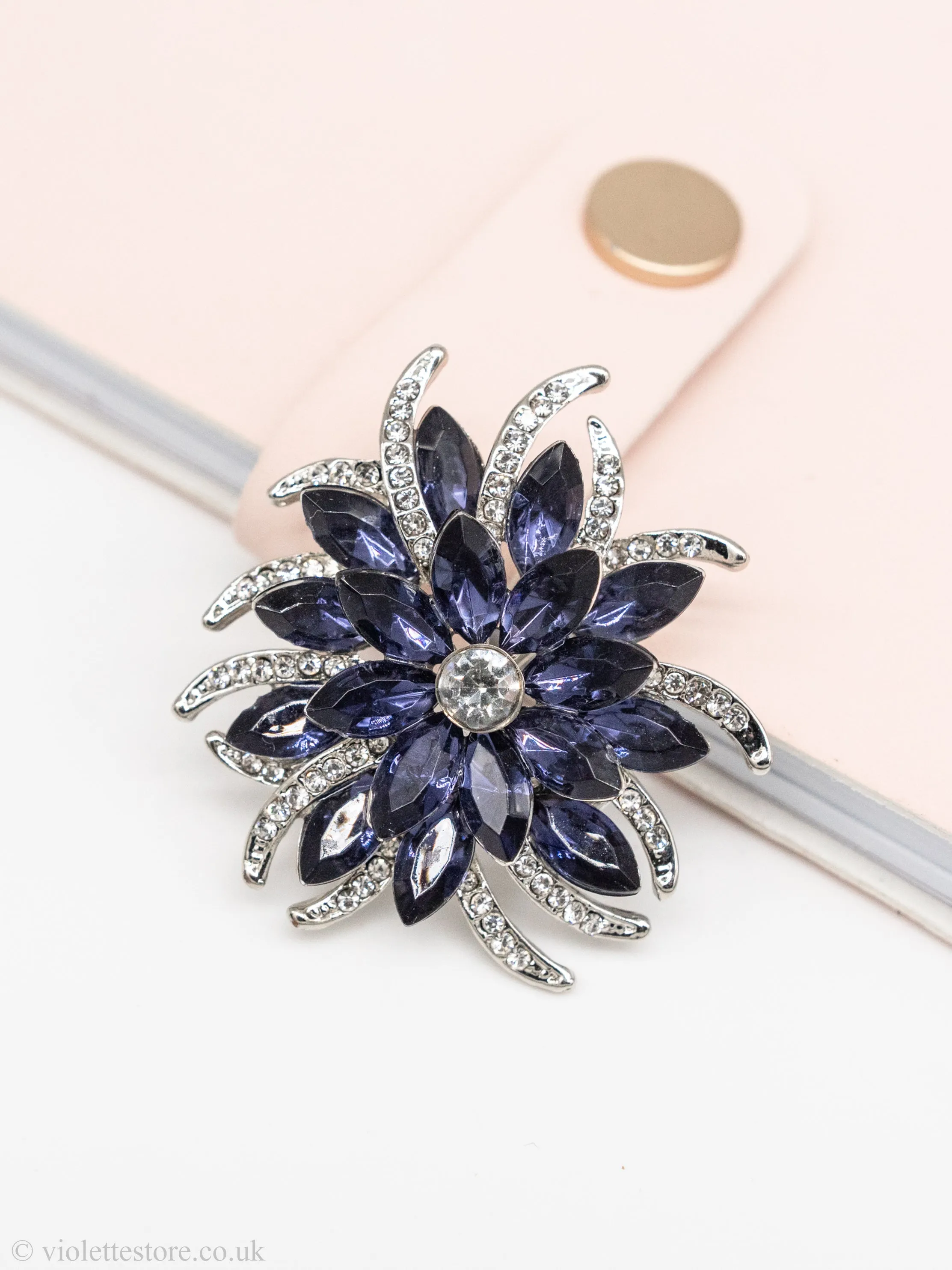 Flower Blue Crystal Brooch