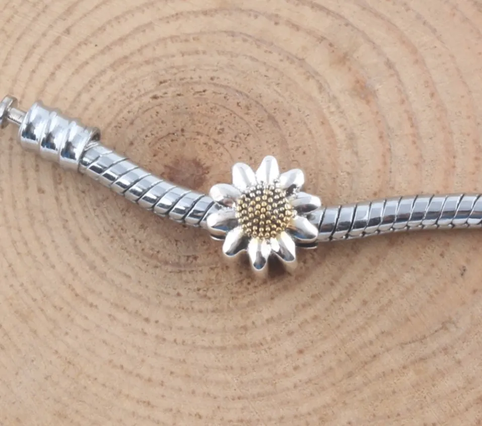 Fresh Sunflower Two Tone Charm 925 Sterling Silver