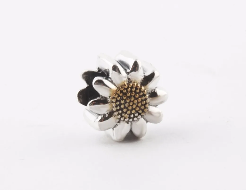 Fresh Sunflower Two Tone Charm 925 Sterling Silver