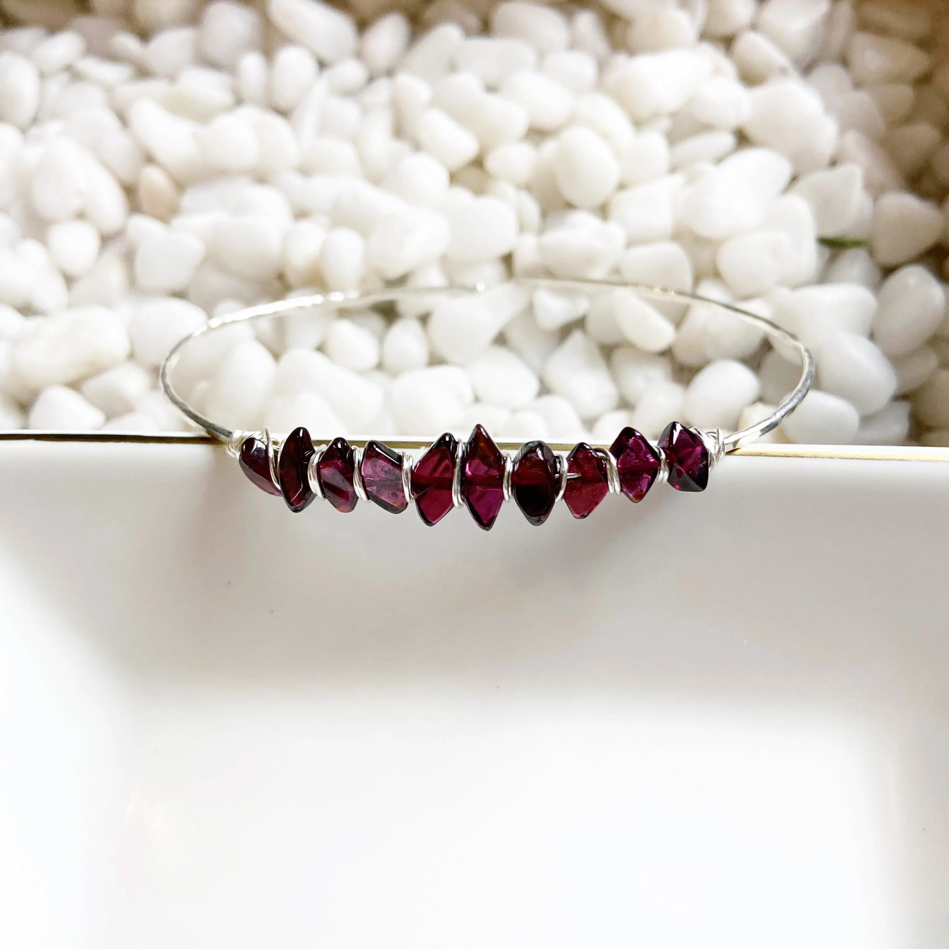 Garnet Pebble Sterling Silver Dainty Cuff