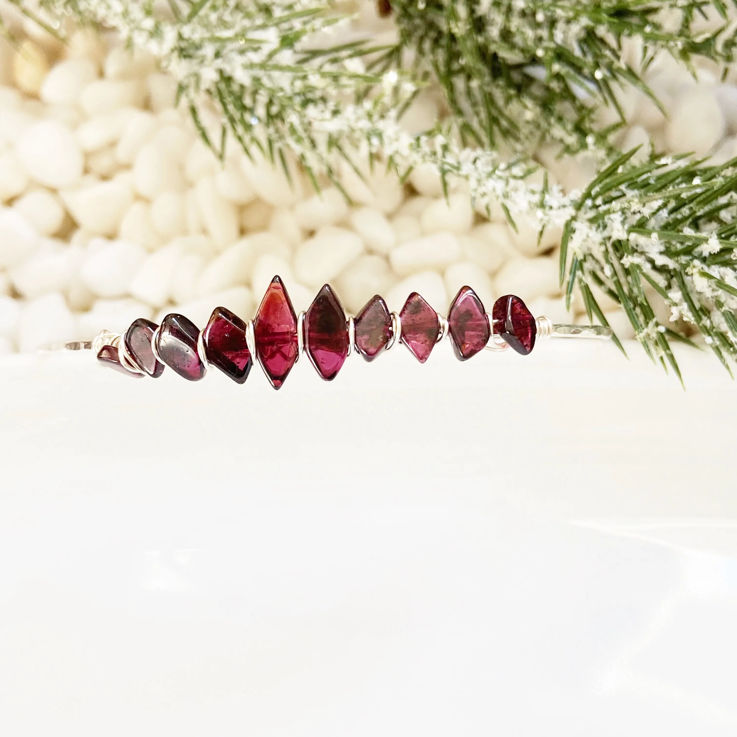 Garnet Pebble Sterling Silver Dainty Cuff