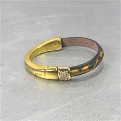 Gold and Leopard Leather  Cuff Bracelet