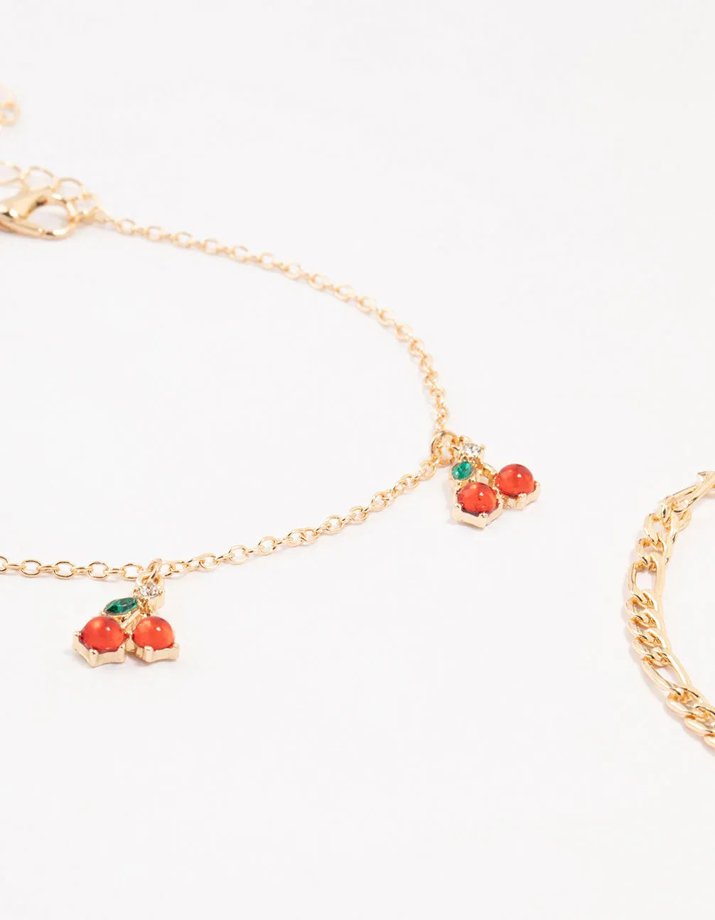 Gold Pearl & Cherry Anklets 3-Pack