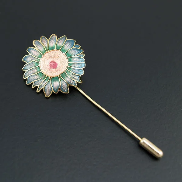 Gold-plated Chinese Cloisonne Sunflower Brooch