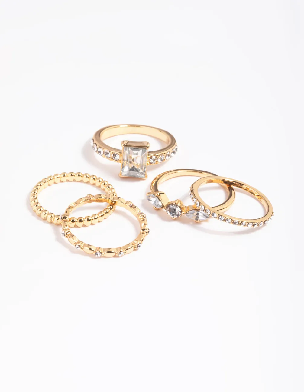 Gold Plated Diamante Shape Ring Stack 5-Pack