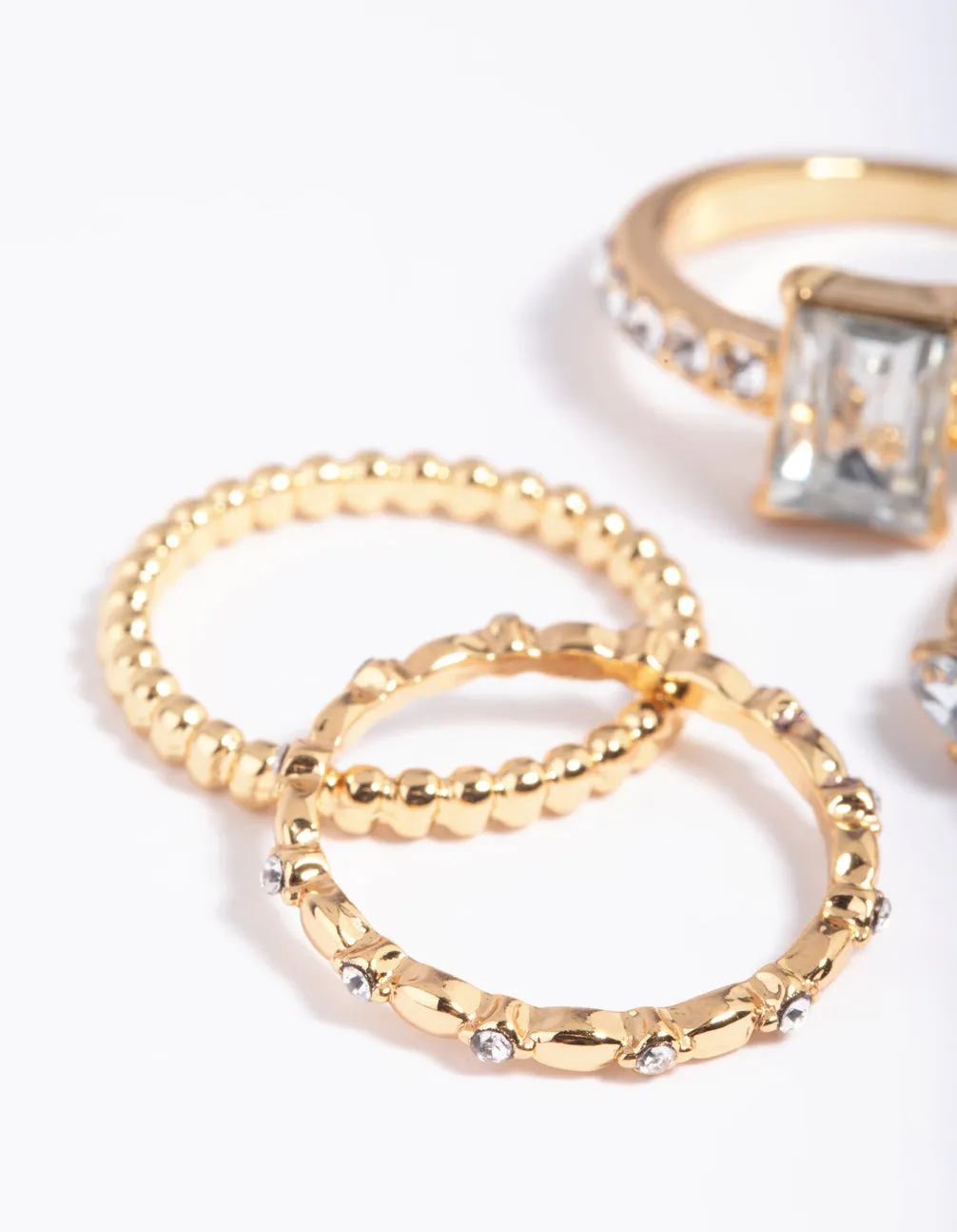 Gold Plated Diamante Shape Ring Stack 5-Pack