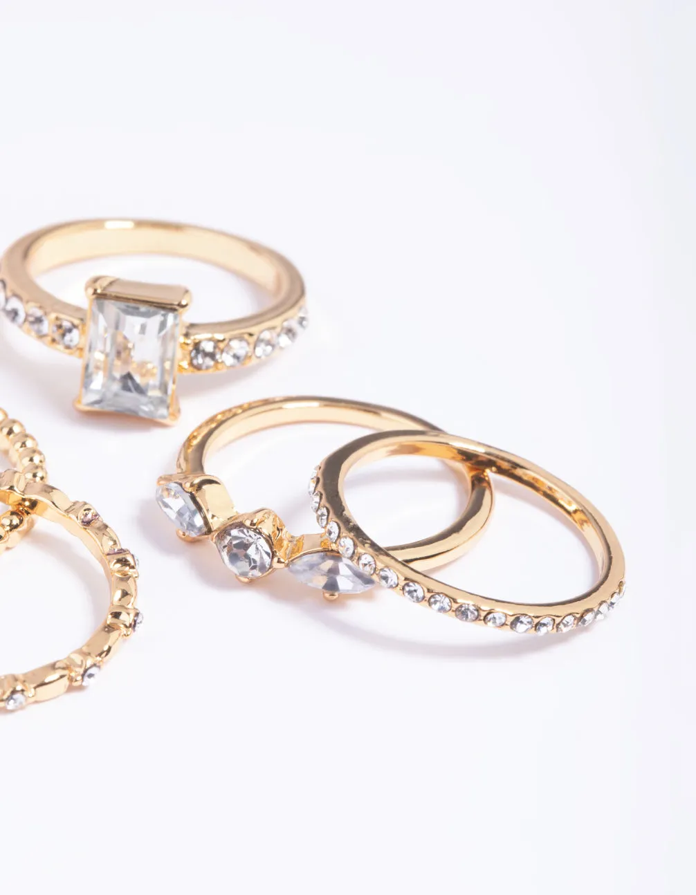 Gold Plated Diamante Shape Ring Stack 5-Pack