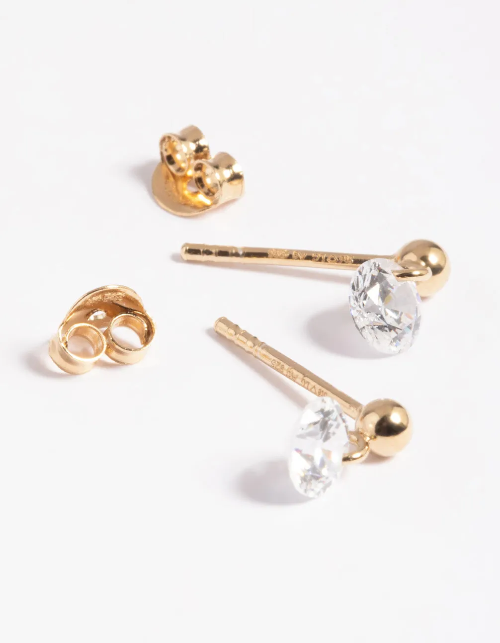 Gold Plated Sterling Silver Diamante Stud Earrings