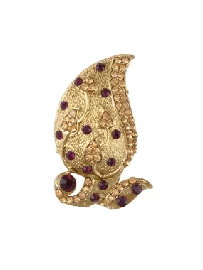 Golden Leaf Design Ethnic Diamond Brooch