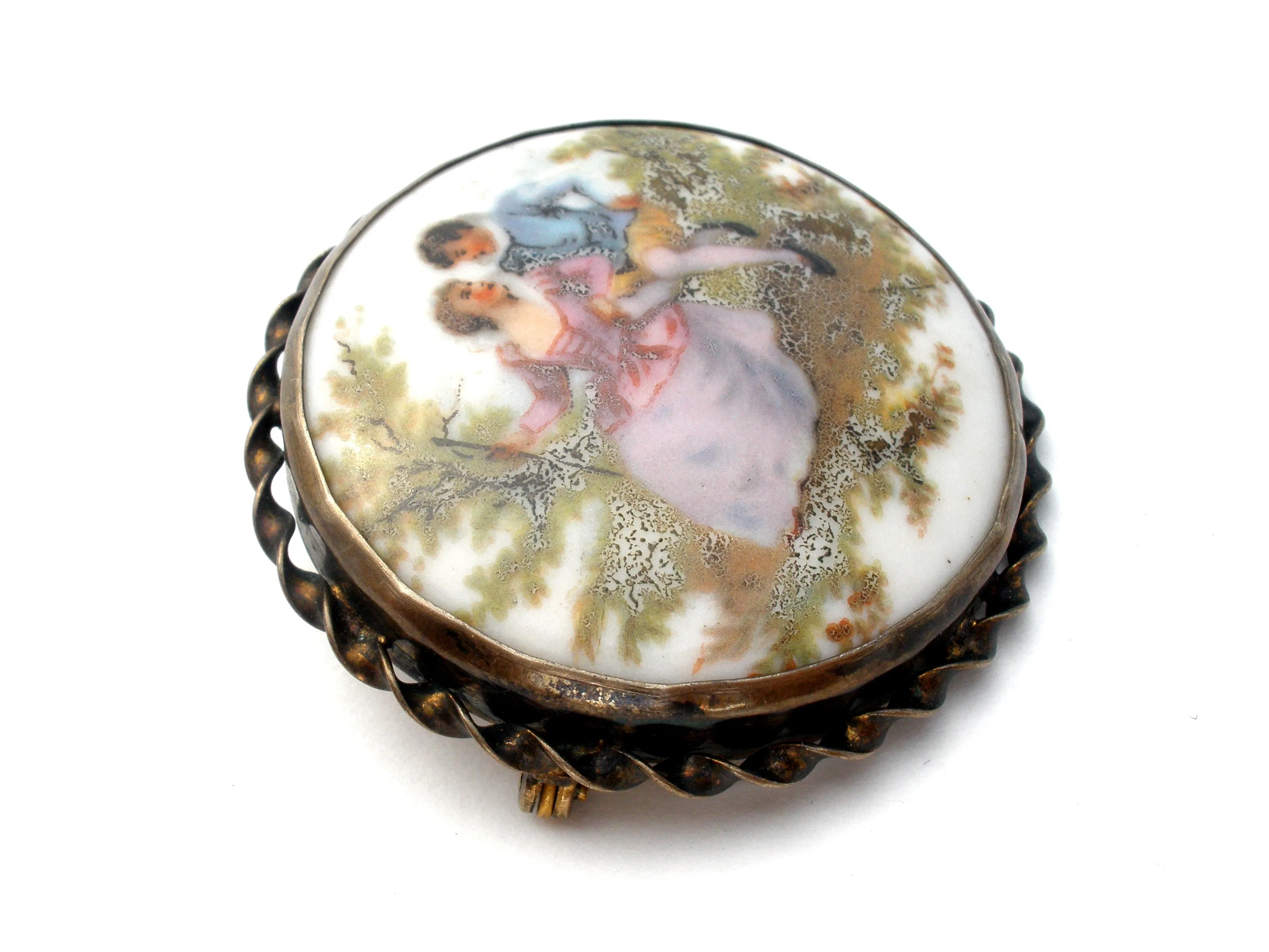 Hand Painted Victorian Couple Brooch Pin