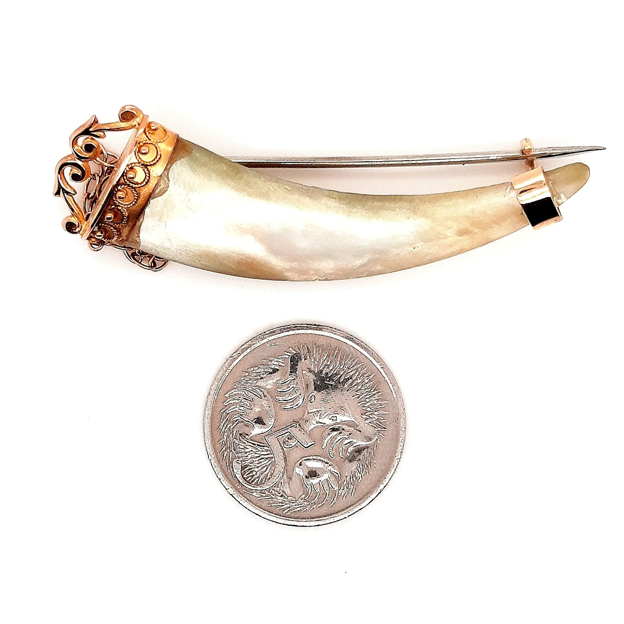 Handmade 9ct Yellow Gold Mother of Pearl Brooch