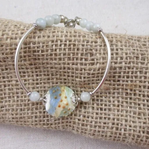 Handmade Aquamarine Bead & Silver Bangle Bracelet