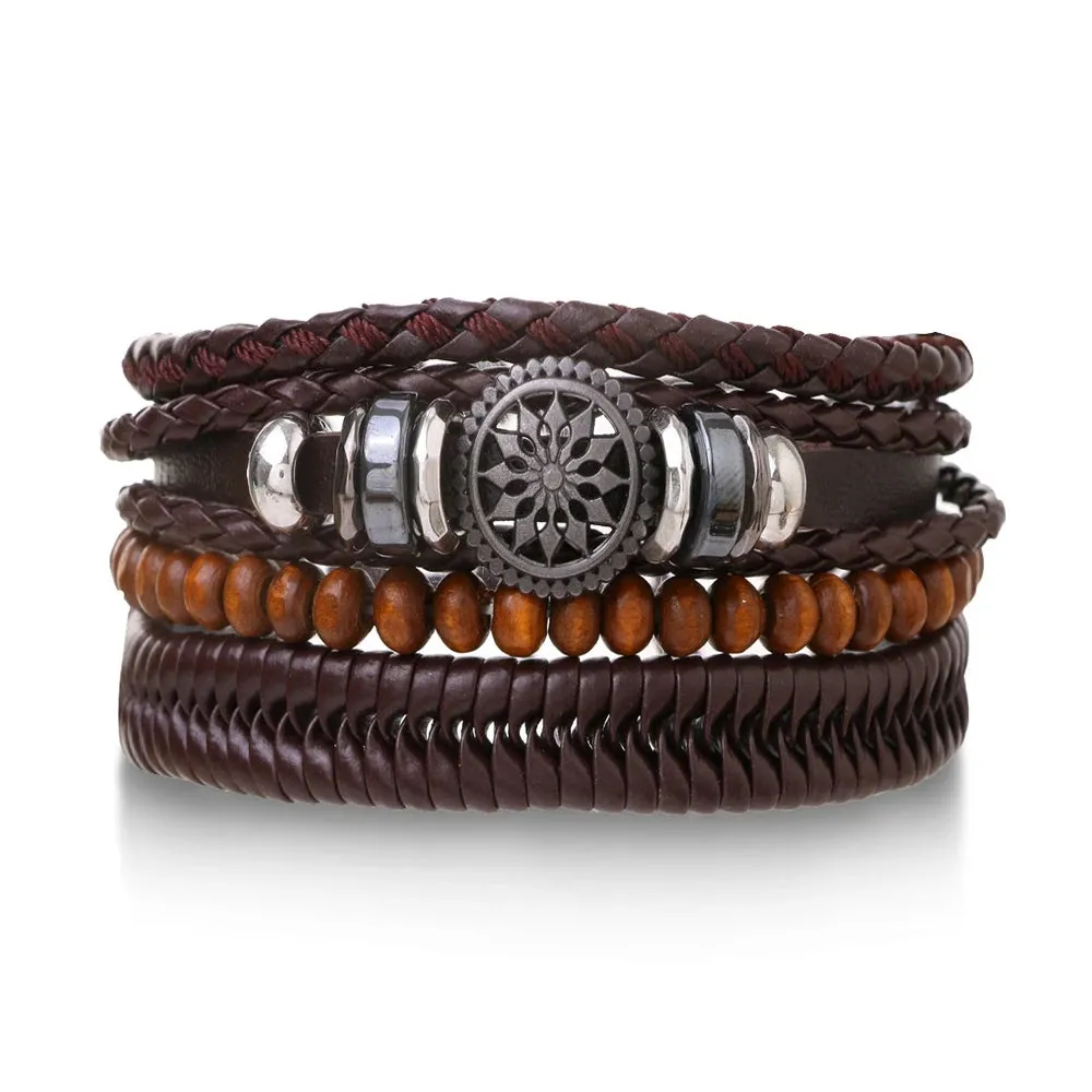 Handmade Weave Charm Tree of Life Wrap Leather Mens Bracelets for Women Star Bangles Femme Homme Male Jewellery Pulseras Mujer