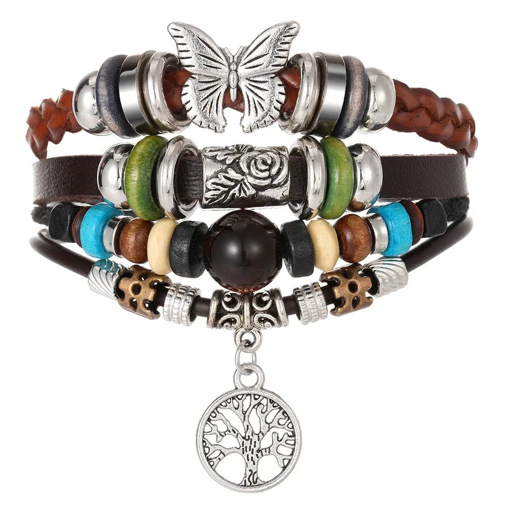 Handmade Weave Charm Tree of Life Wrap Leather Mens Bracelets for Women Star Bangles Femme Homme Male Jewellery Pulseras Mujer