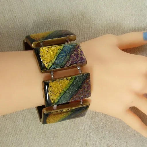 Handmade Wide Gold & Purple Cuff Big Bracelet