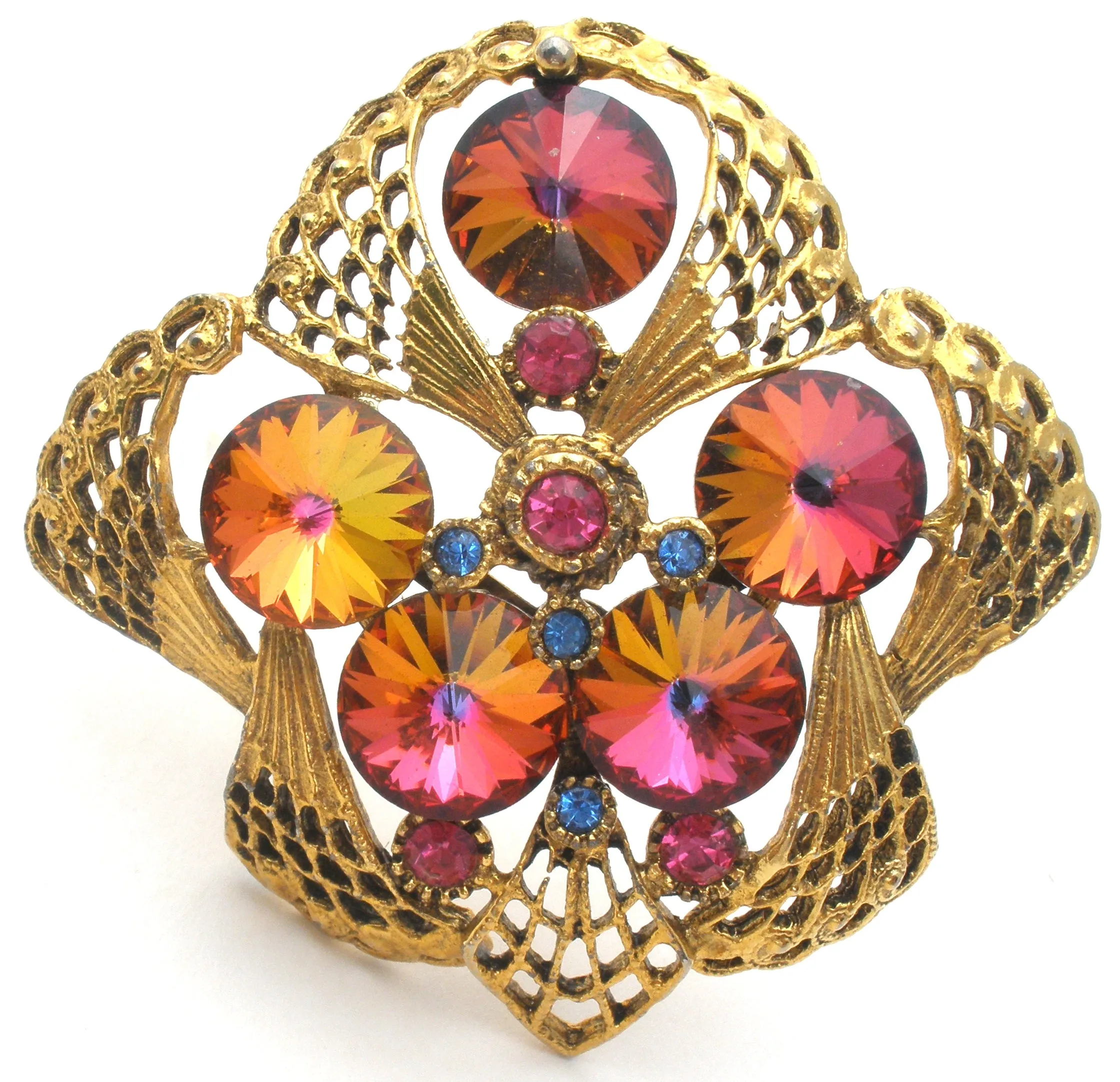 Heliotrope Rivoli Rhinestone Brooch Pin Vintage