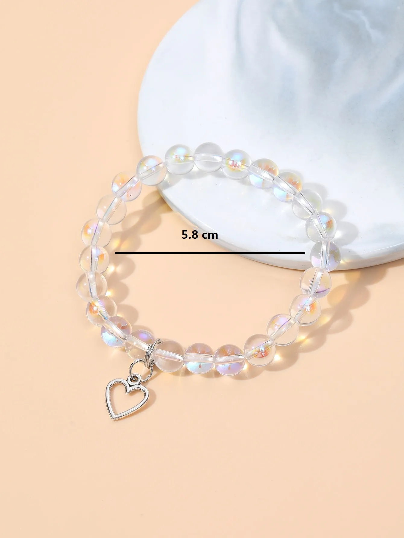 Holographic Clear Heart Charm Beaded Bracelet Bead-string Bracelet Jewelry