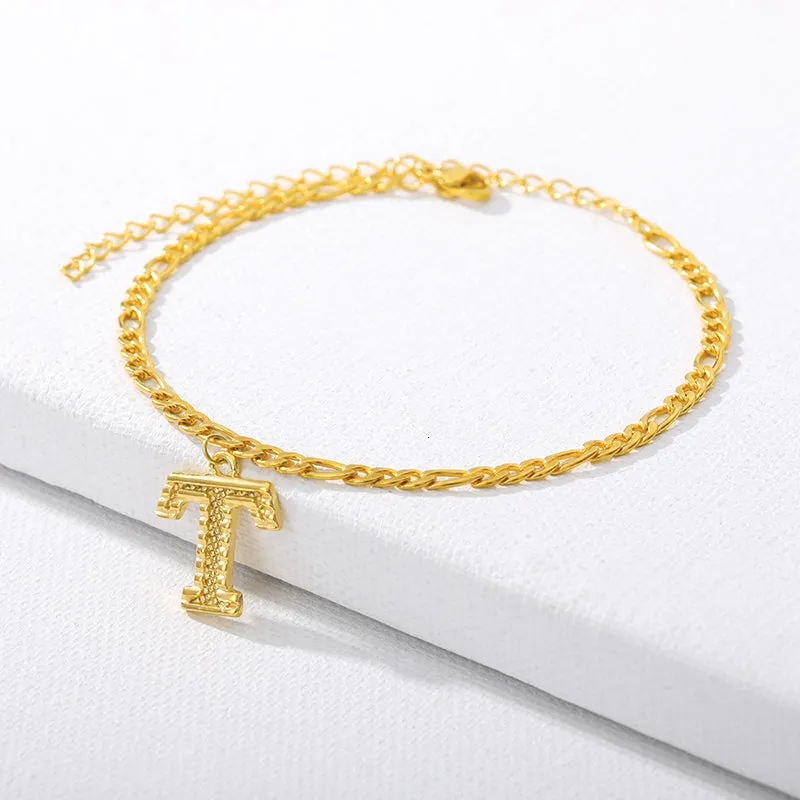 Initial Gold Letter Anklet Alphabet Pendants Jewelry