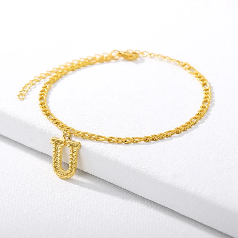 Initial Gold Letter Anklet Alphabet Pendants Jewelry