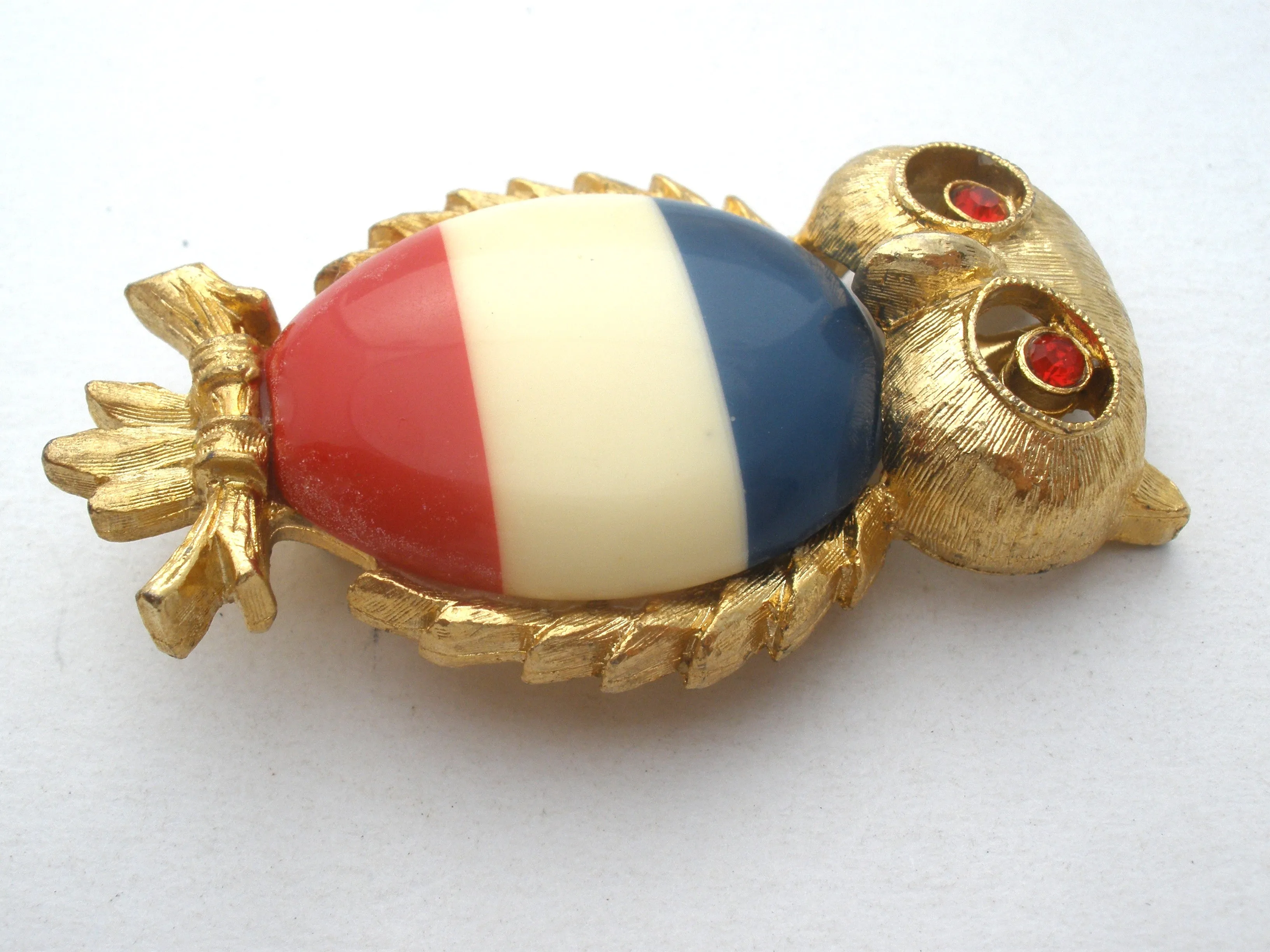 JJ Red White & Blue Owl Brooch Pin Vintage