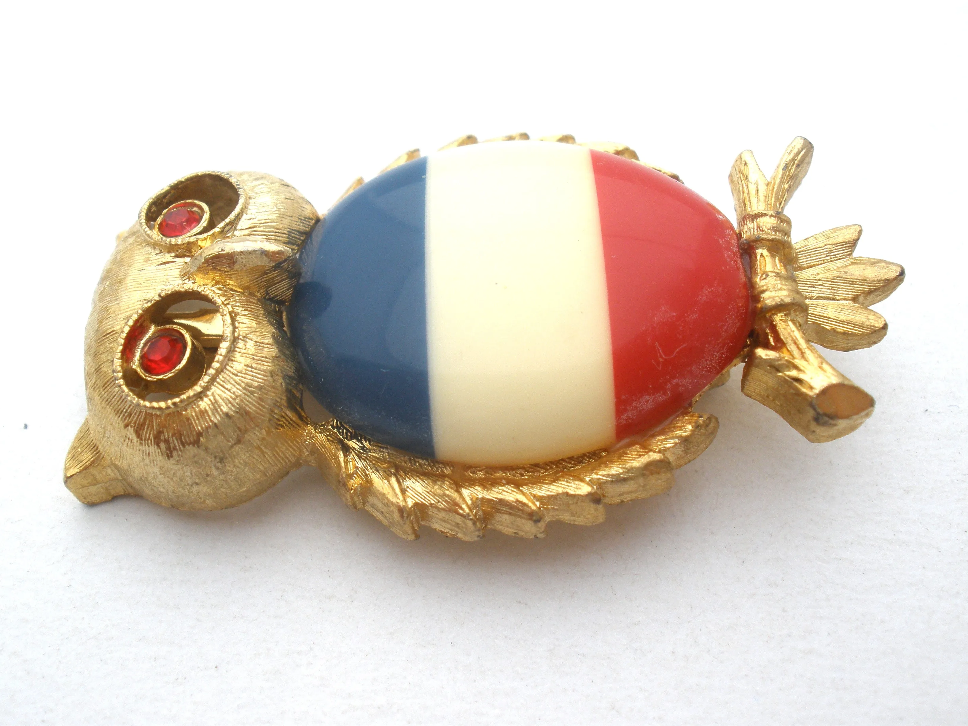 JJ Red White & Blue Owl Brooch Pin Vintage