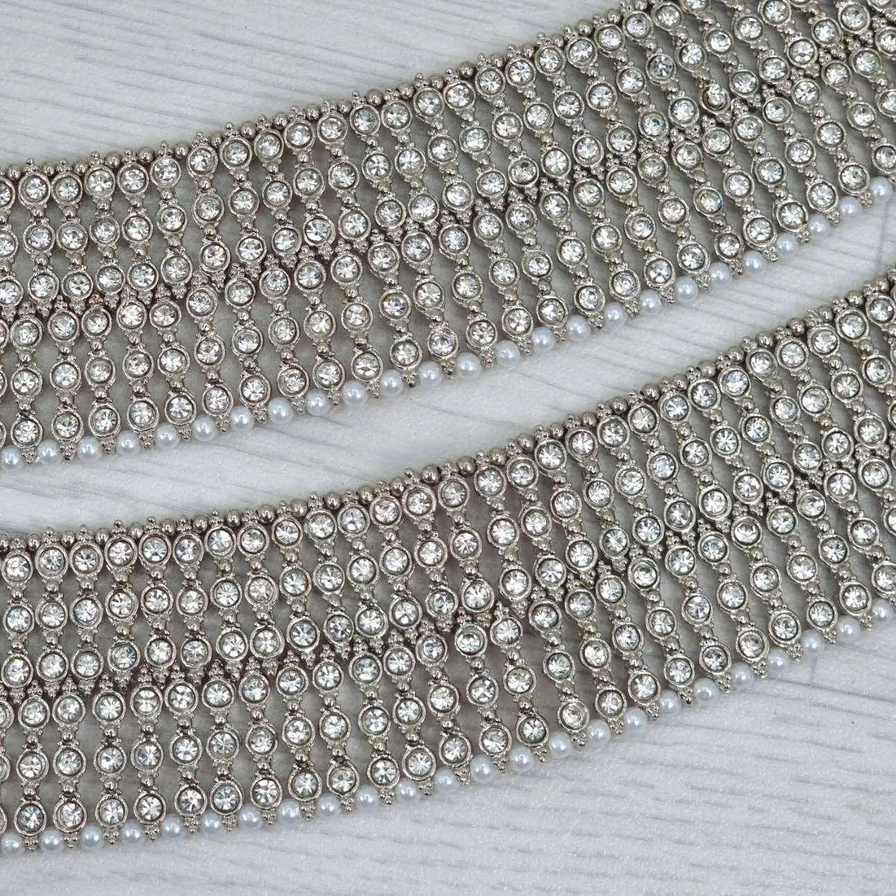 Juhi- Silver Polki and Pearl Anklet/Jhanjar