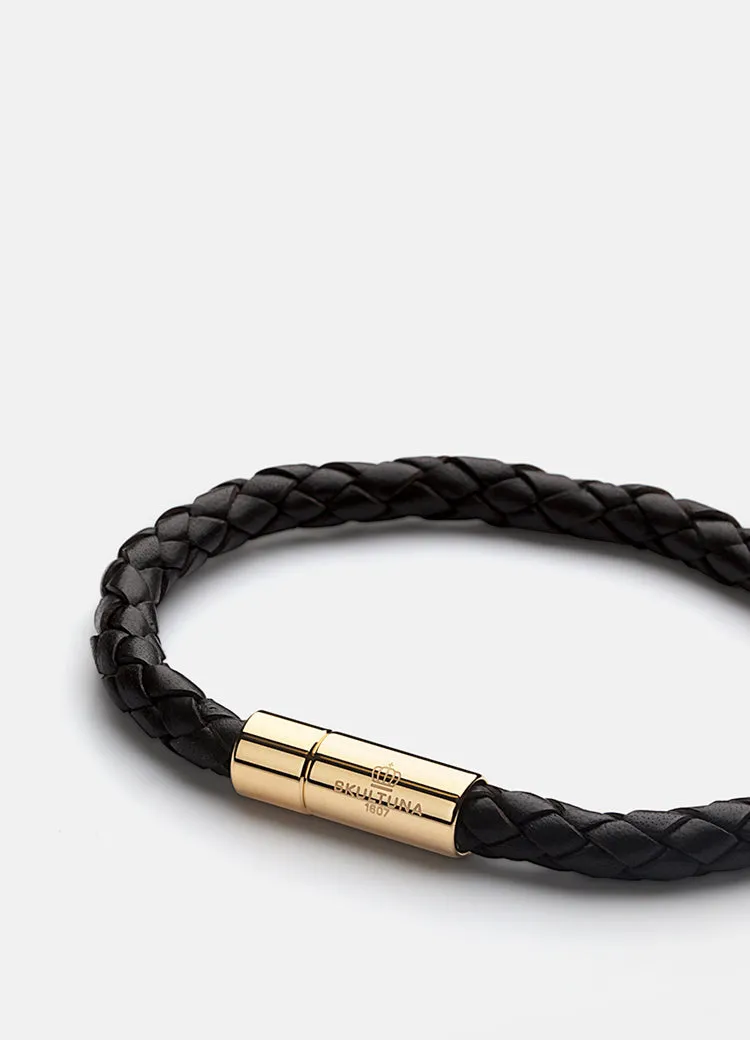 Leather Bracelet | 6mm | Gold | Black