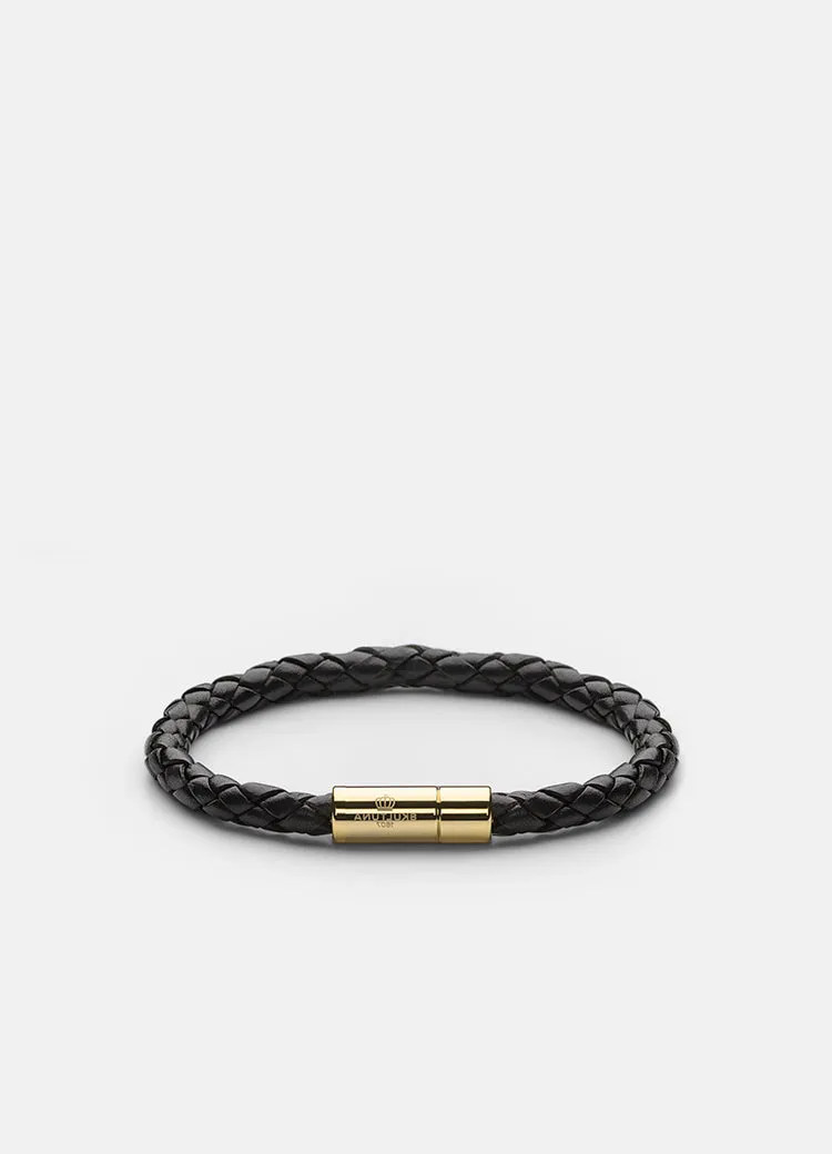 Leather Bracelet | 6mm | Gold | Black