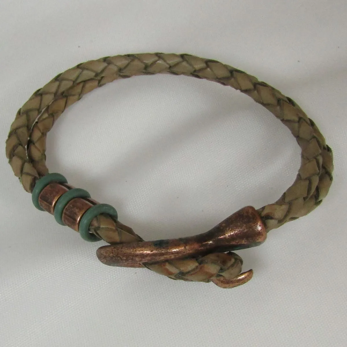 Leather Braided Bracelet for a Woman Copper Accents