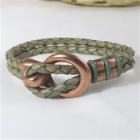 Leather Braided Bracelet for a Woman Copper Accents