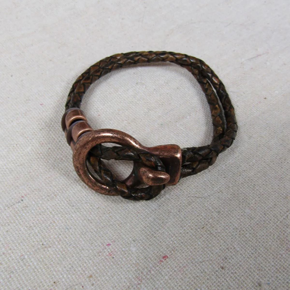 Leather Braided Bracelet for a Woman Copper Accents