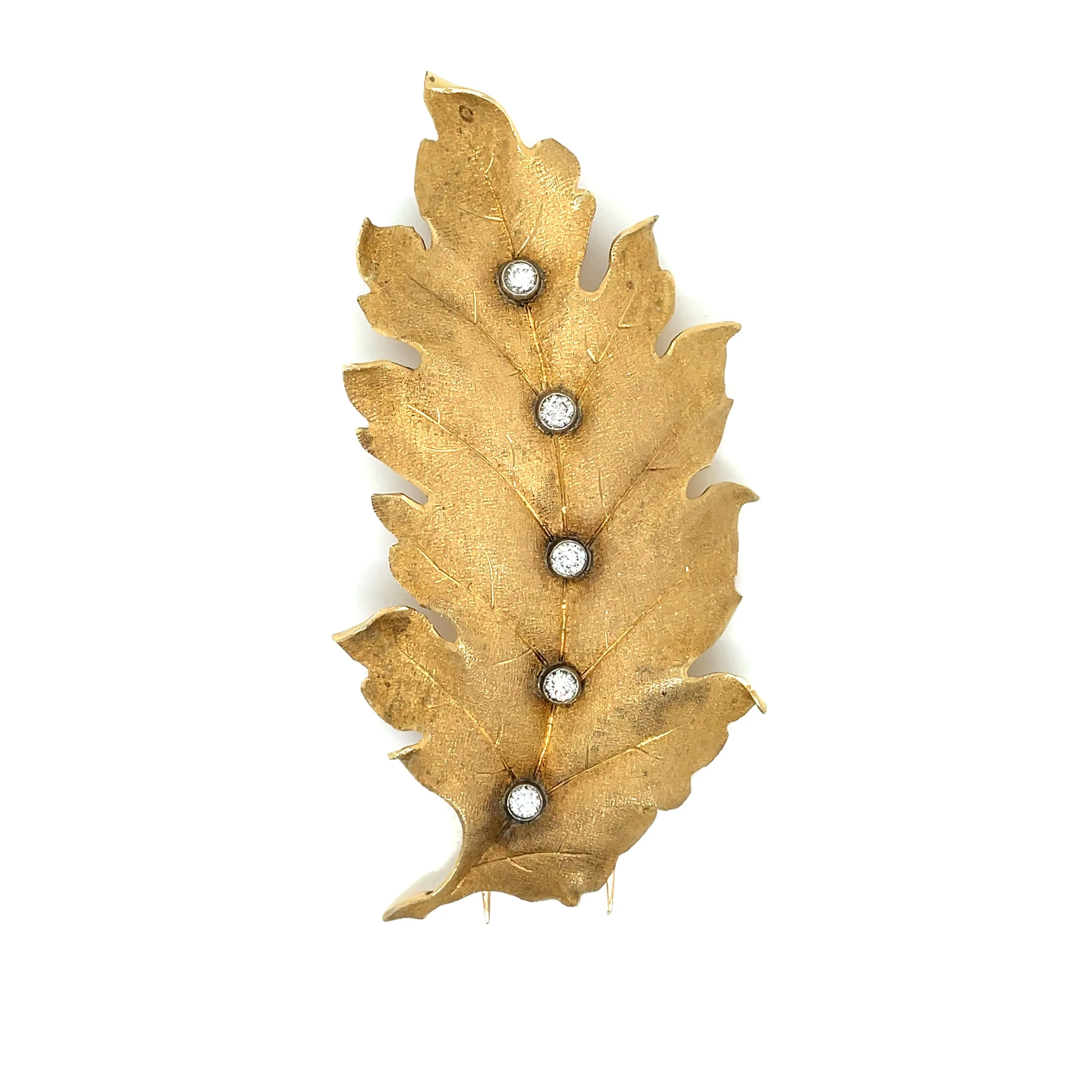 Mario Buccellati Leaf Diamond Gold Brooch