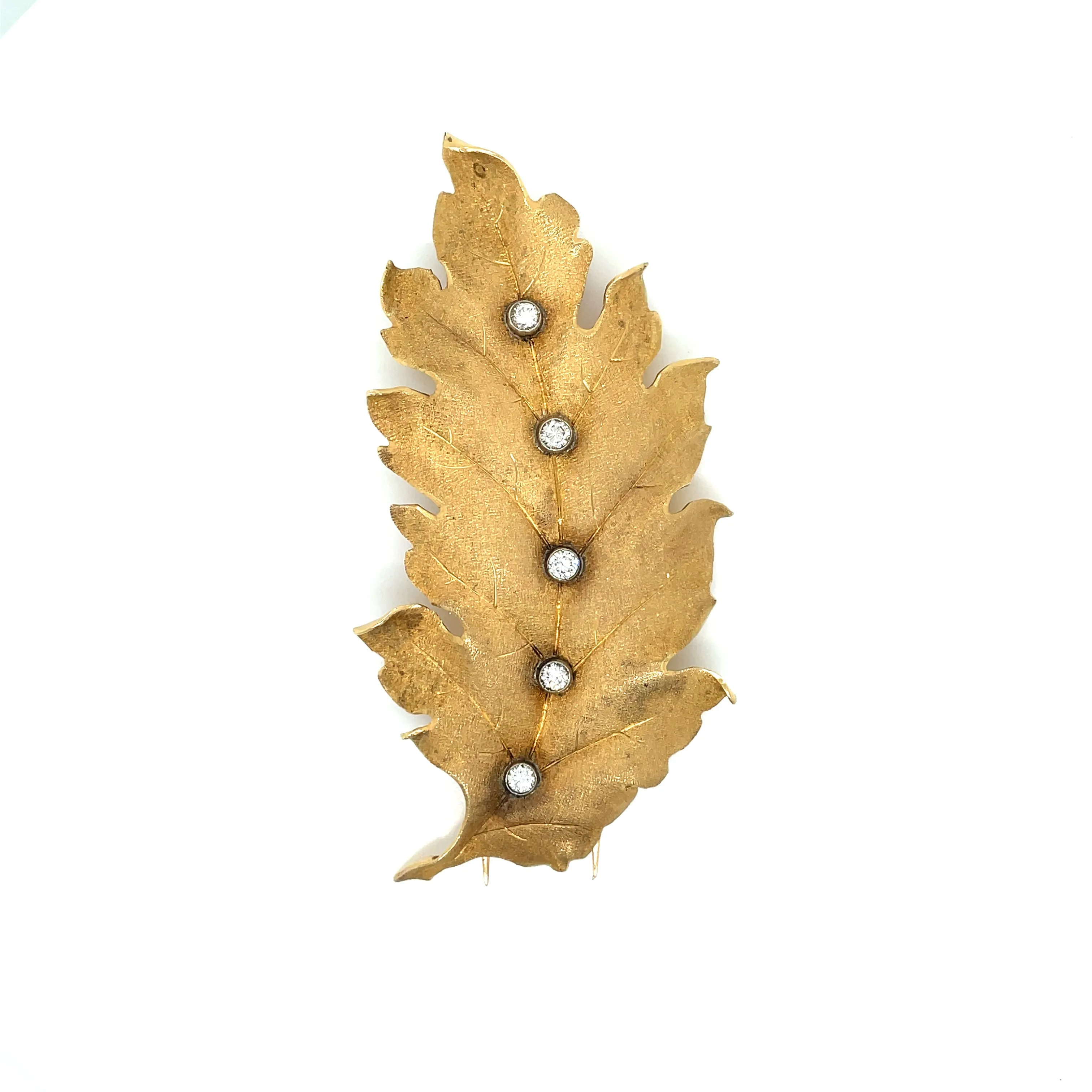 Mario Buccellati Leaf Diamond Gold Brooch