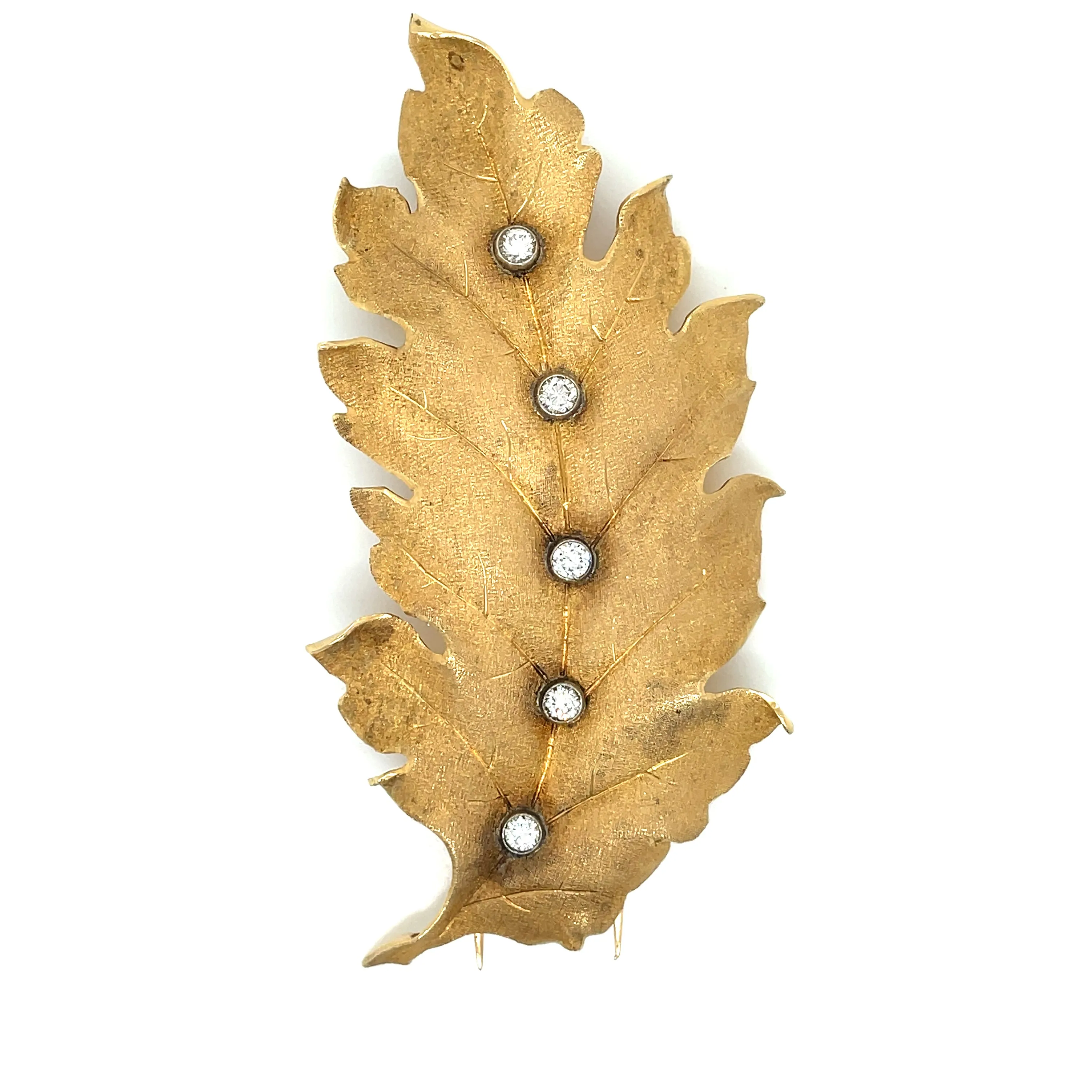 Mario Buccellati Leaf Diamond Gold Brooch